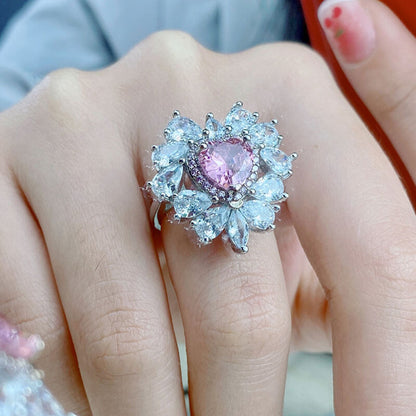 Cluster Set Imitation Natural Argyle Pink Diamond Jewelry Sweet Cool Heart Shape Pink Diamond Ring