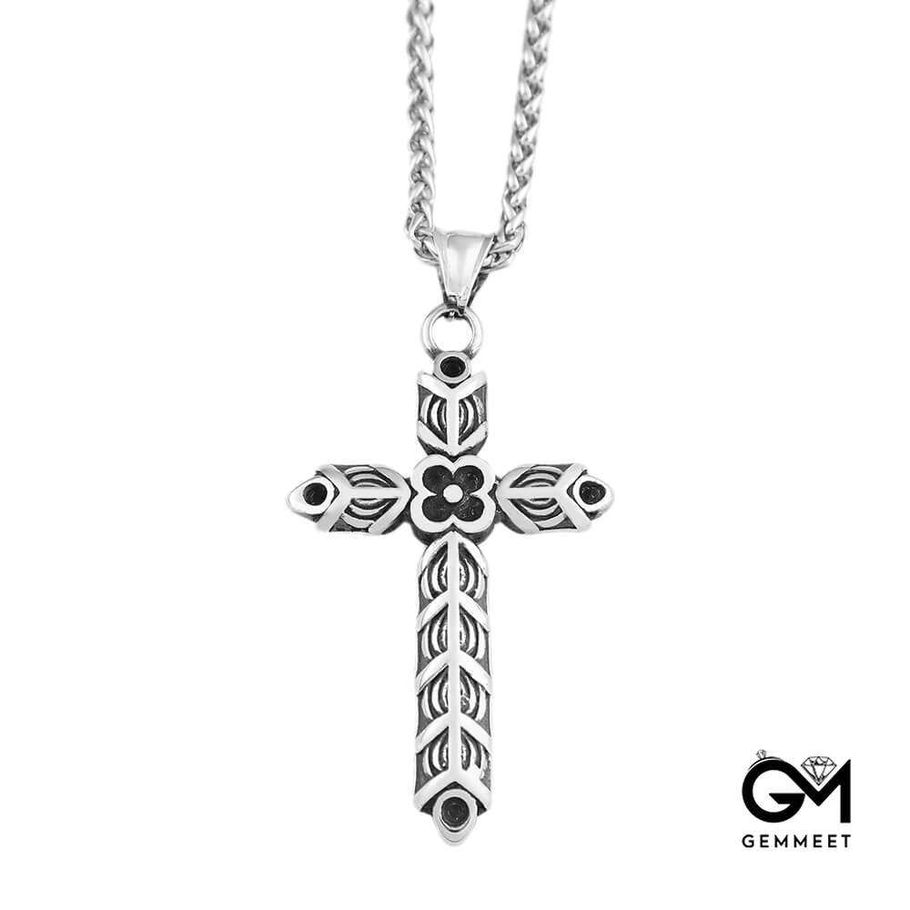 Stainless Steel Cross Flower Necklace