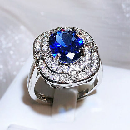 Luxury Wedding Sparkling Royal Blue Zircon Rings