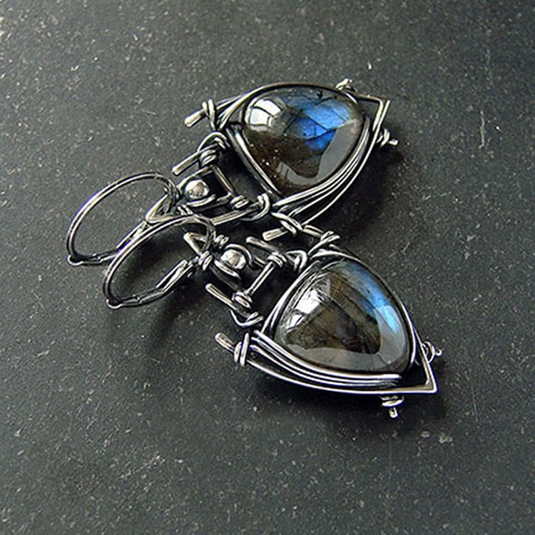 Triangle Labradorite Silver Plated Witch Earrings