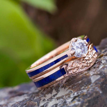 Celtic Knot Lapis Lazuli Bridal Ring Set