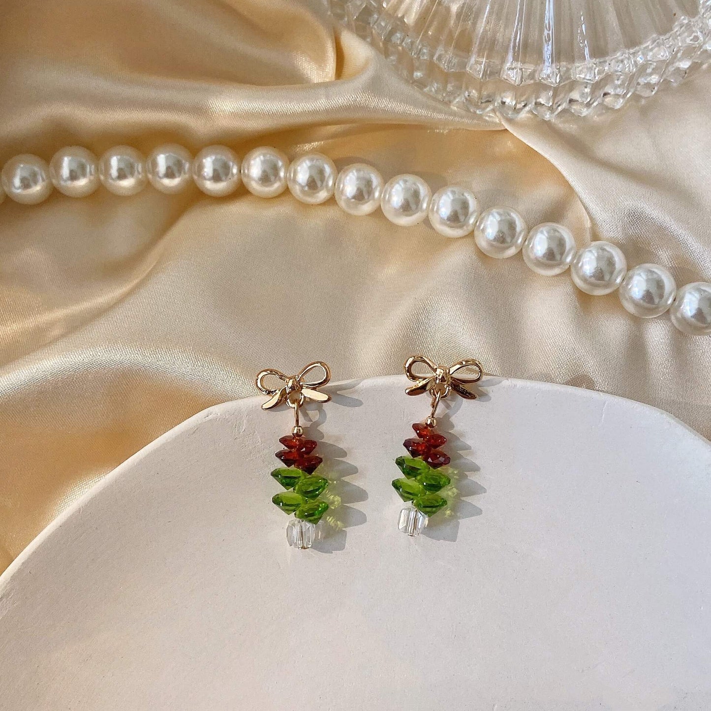 Christmas Exquisite Crystal Bow Girls All-Match Christmas Tree Stud Earrings