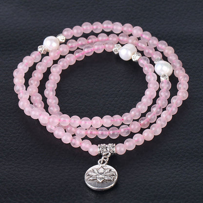 Pearl Rosary Bracelet Lotus Natural Semi-Precious Stone Beads Multilayer Bracelet