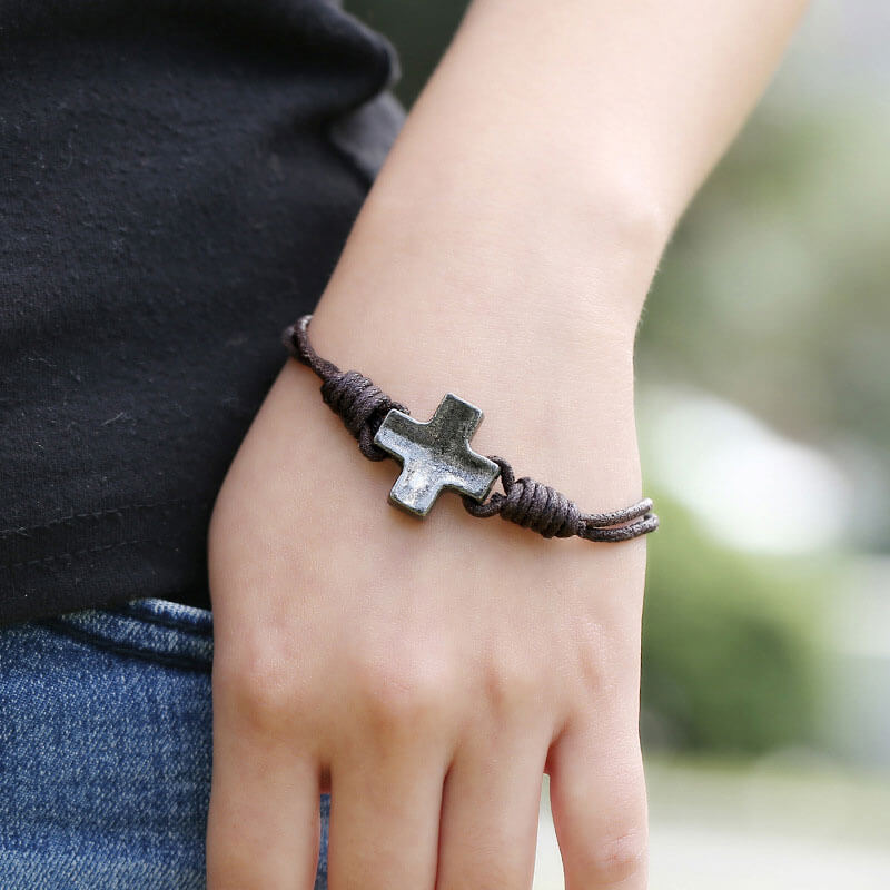 Vintage Leather Bracelet Cross Braided Cowhide Bracelet