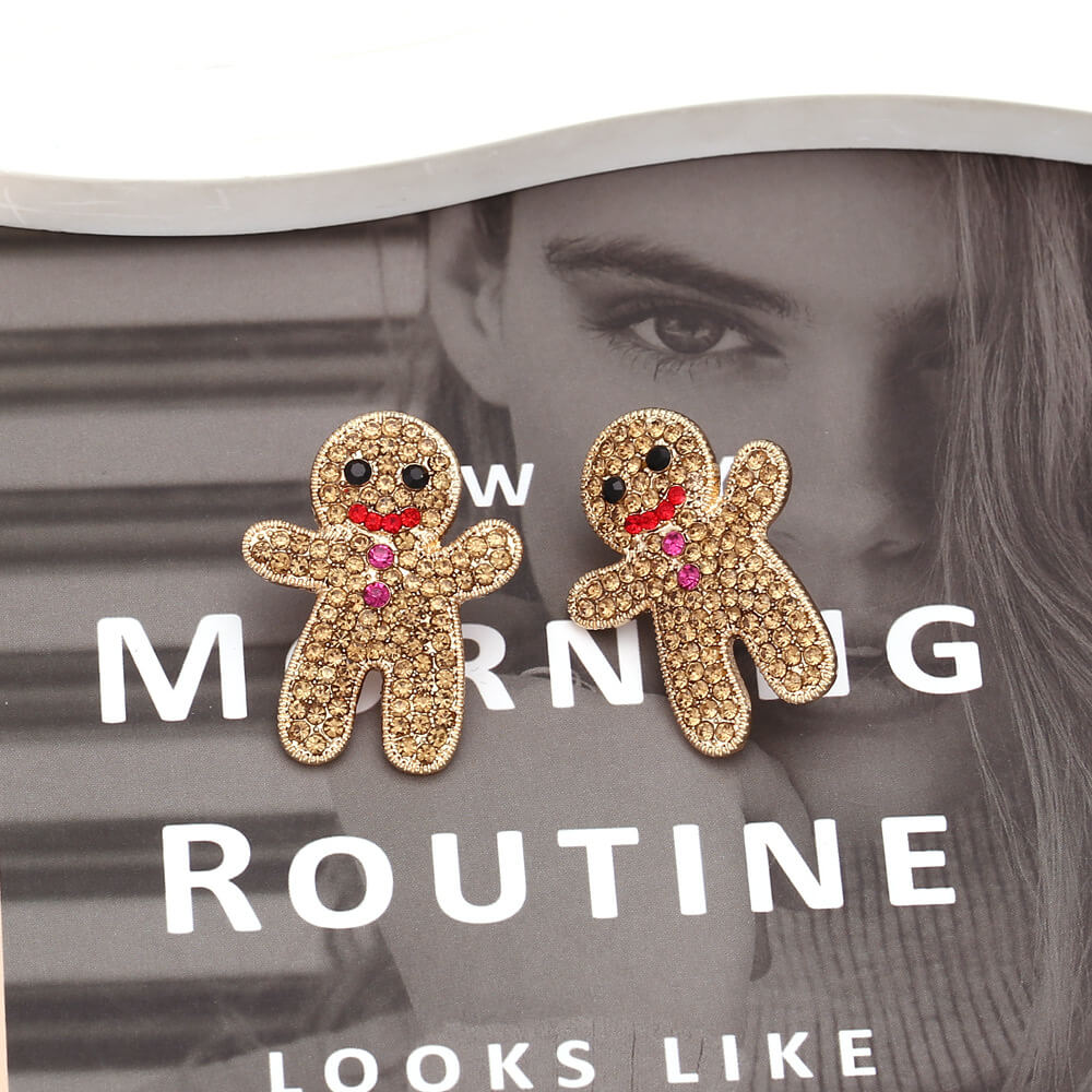 Christmas Cute Earrings Full of Zircon Christmas Gingerbread Man Earrings Sweet Temperament Alloy Diamond Earrings