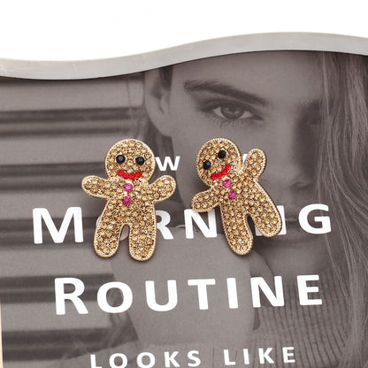 Christmas Cute Earrings Full of Zircon Christmas Gingerbread Man Earrings Sweet Temperament Alloy Diamond Earrings