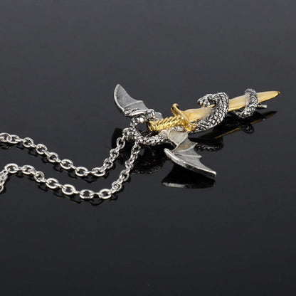 Classic Vintage Warrior Dragon Sword Necklace