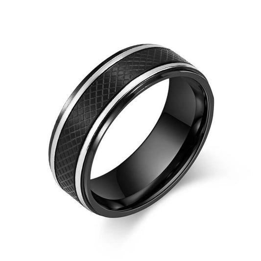 Men's Stainless Steel Diamond Pattern Black Ring