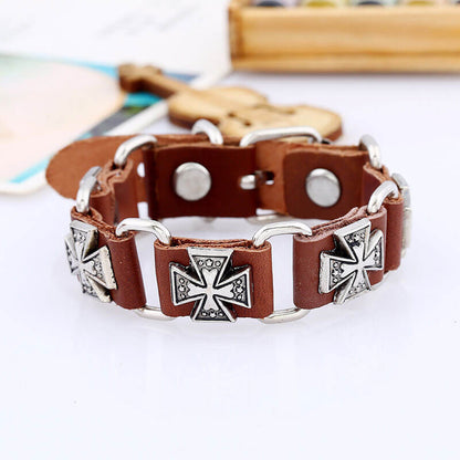 Trendy Punk Style Cowhide Bracelet Leather Link Combination Bracelet