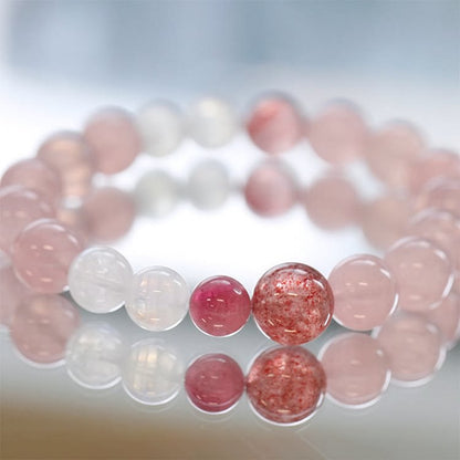 Rose Strawberry Clear Quartz Beaded Bracelet