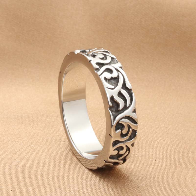 Plant Flower Vine Carved Retro Trendy Men's Ring