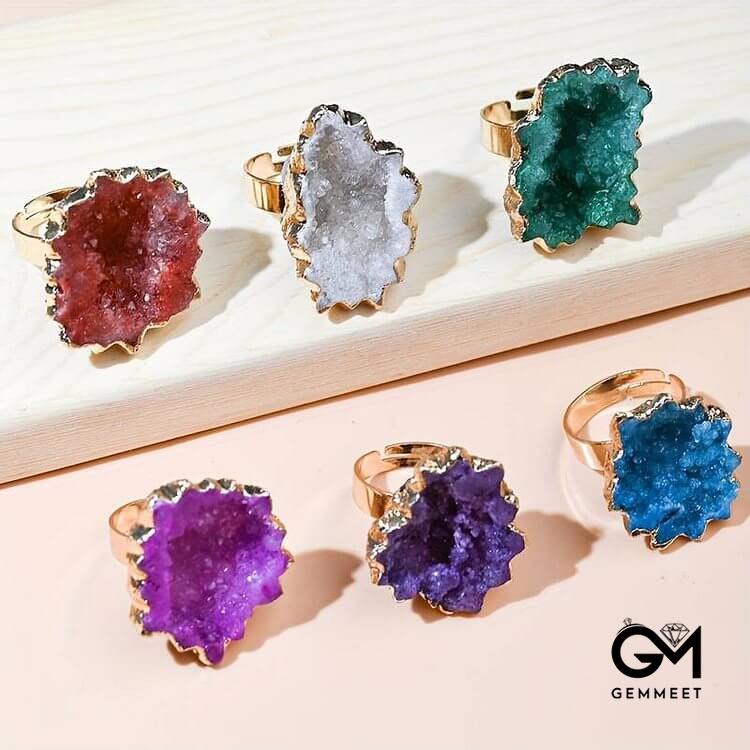 Irregular Crystal Sun Flower Sliced Ring