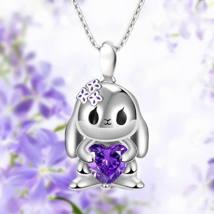 Cute Bunny Heart Shaped Purple Crystal Necklace Price