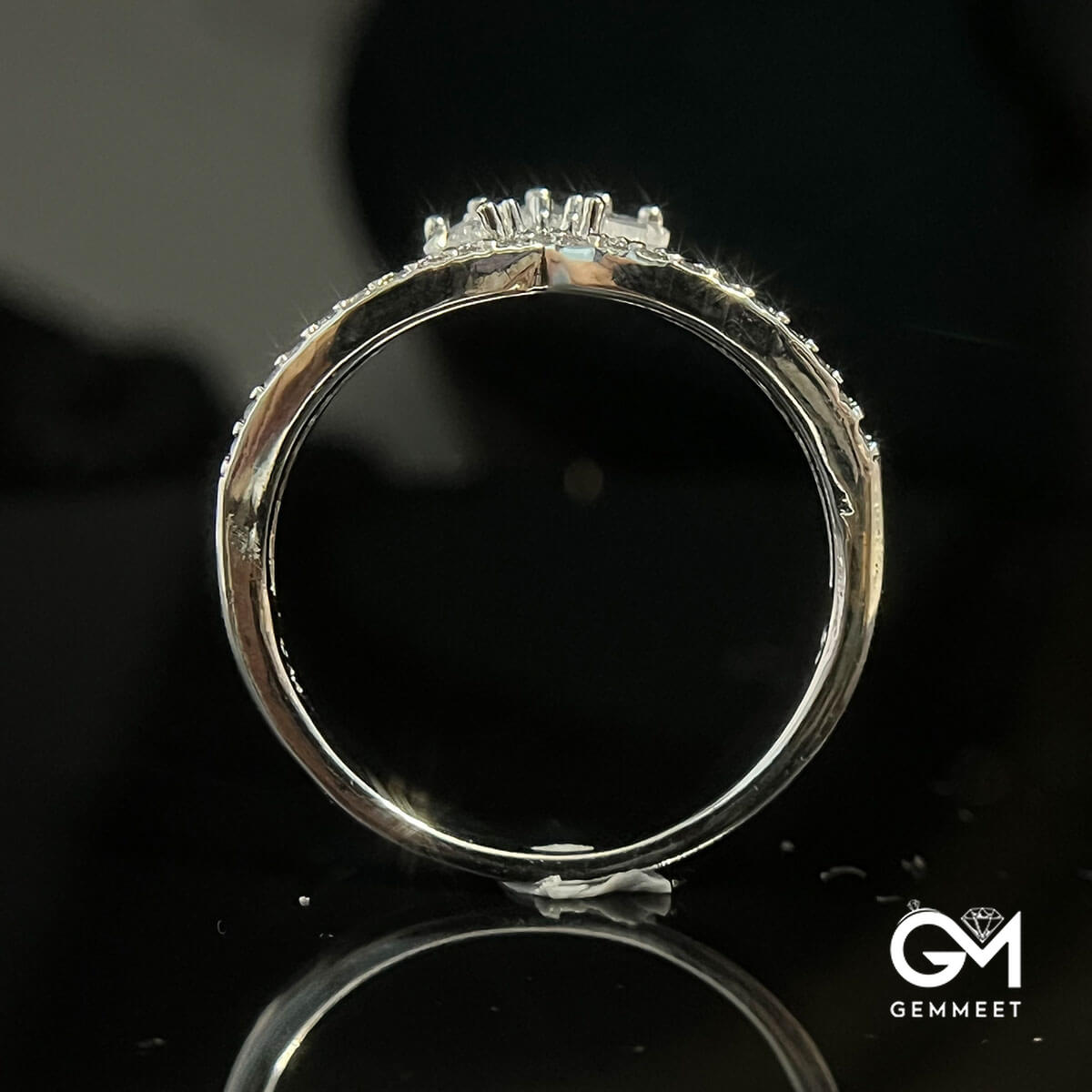 White Gold Crown Shape Full Stones Band Ring