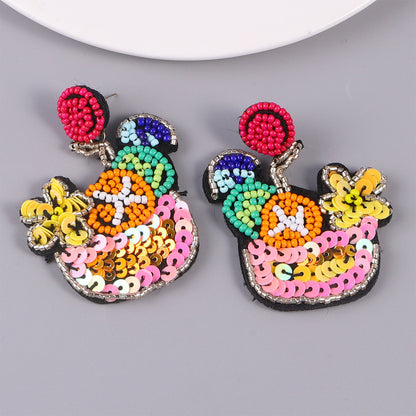 Halloween Funny Pumpkin Handmade Rice Beads Sequin Flower Earrings