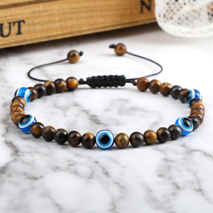 Tiger Eye Evil Eye Beaded Bracelet