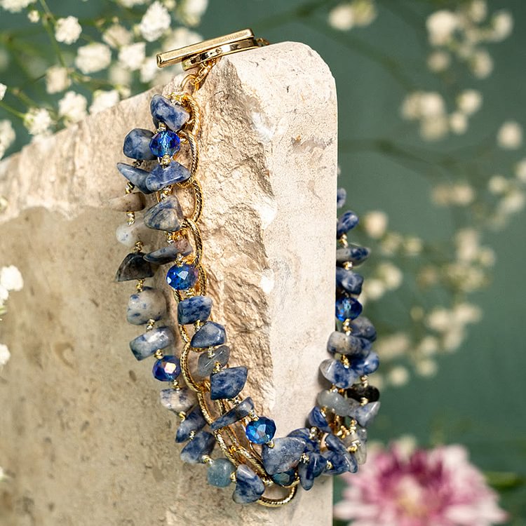 Blue Sodalite Double Layer Alloy Bracelet