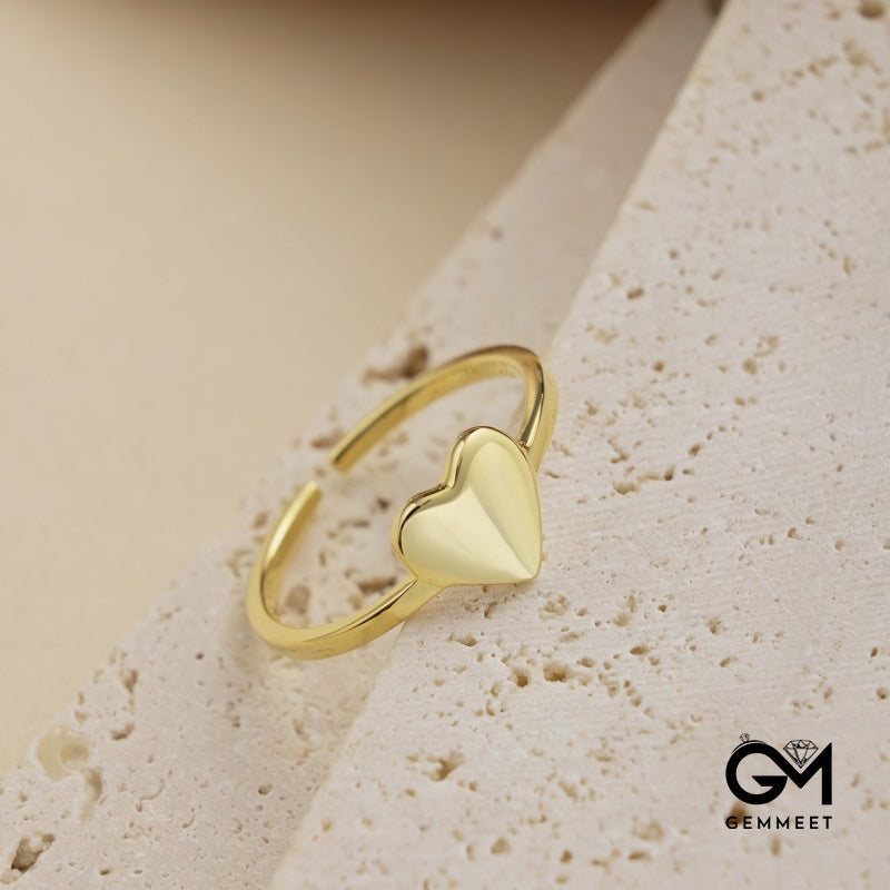 S925 Sterling Silver Open Gold Heart Ring