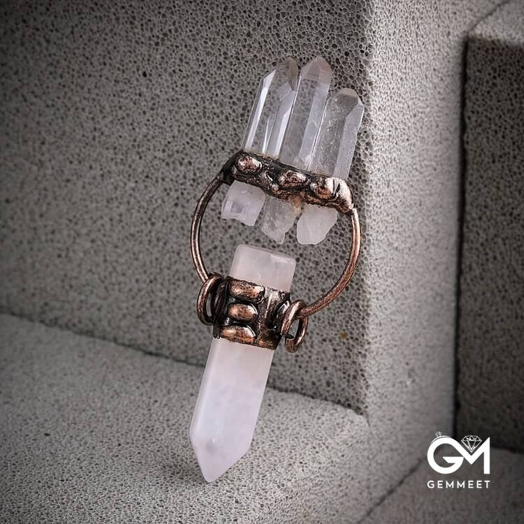 Irregular Clear Quartz Hexagonal Pillar Gemstone Necklace