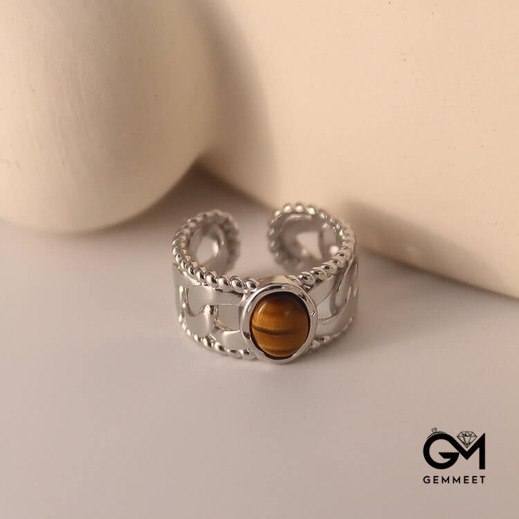 Tiger Eye Open Adjustable Width Ring