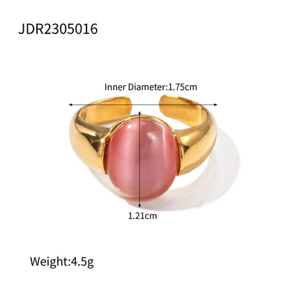 Minimalism Oval Cut Cat Eye Stone Signet Ring