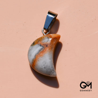 Topazite Crystal Agate Crescent Moon Pendant