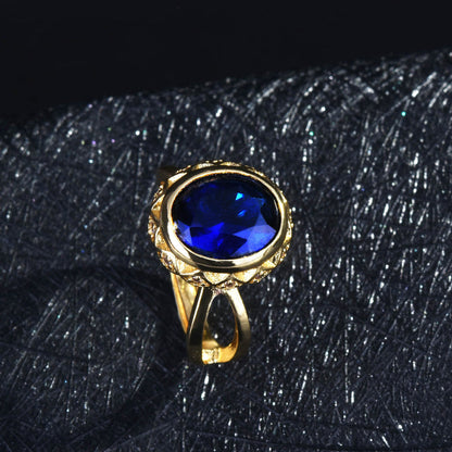 Golden Blue Sapphire Women Ring