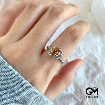 925 Silver Champagne Zircon Little White Zircon Ring