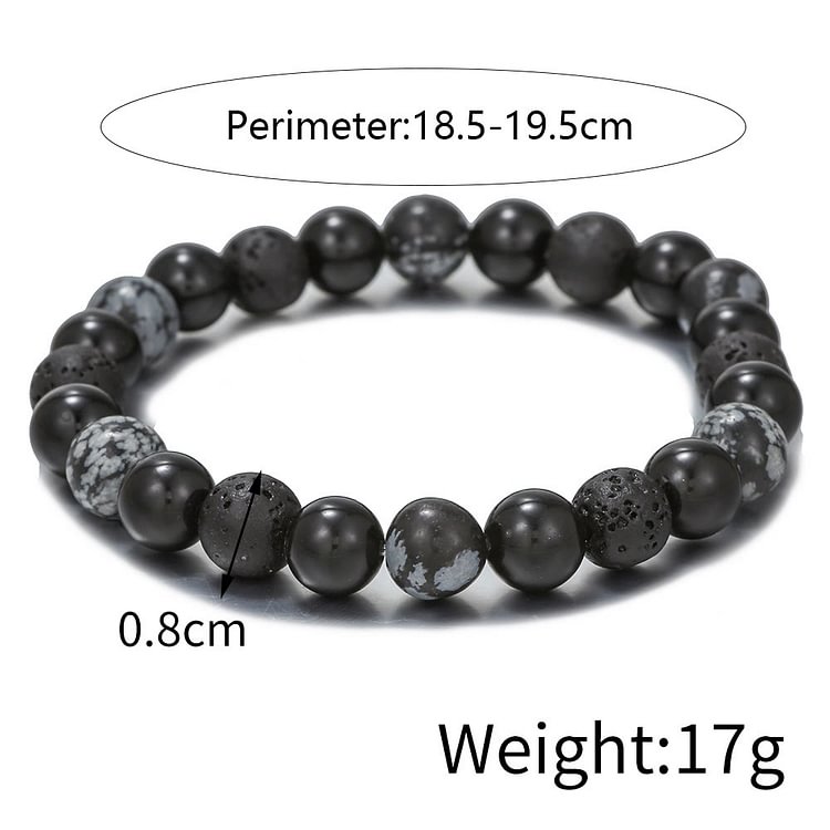 Black Onyx Snowflake Obsidian Lava Stone Beaded Men's Bracelet