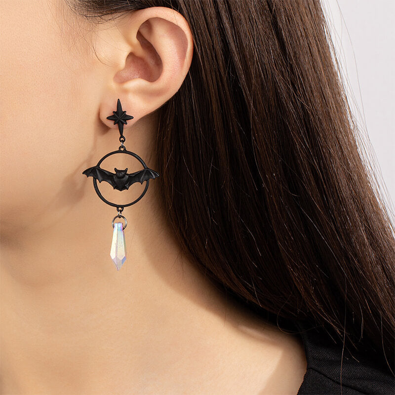 Halloween Ornaments Retro Exaggerated Black Bat Gothic Earrings