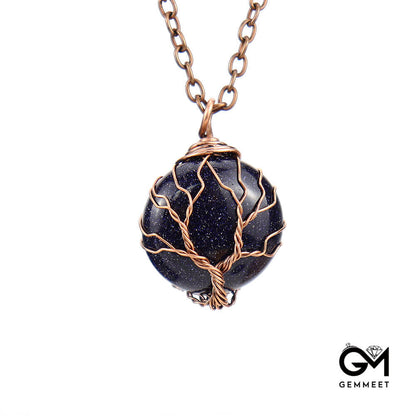 Round Crystal Tree of Life Pendant Necklace