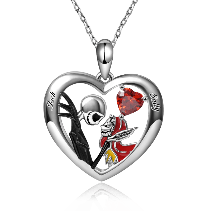 "My Only" - Skull Couple Inlaid with Heart Ruby Necklace