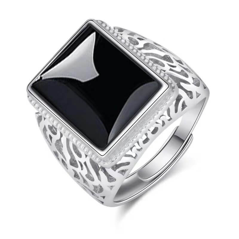 Retro Atmospheric Black Ring Imitation Black Agate Hollow Domineering Simple Personality Ring