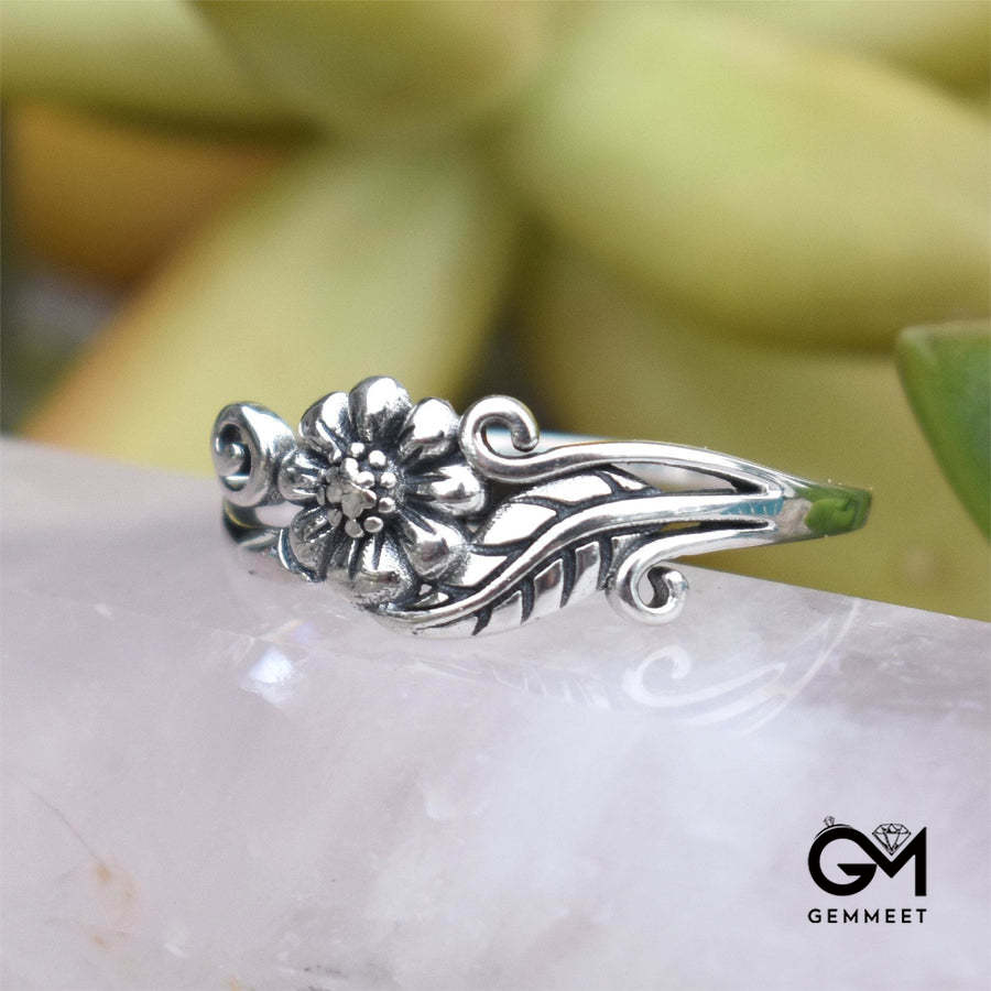 Flower Floral Daisy Silver Ring