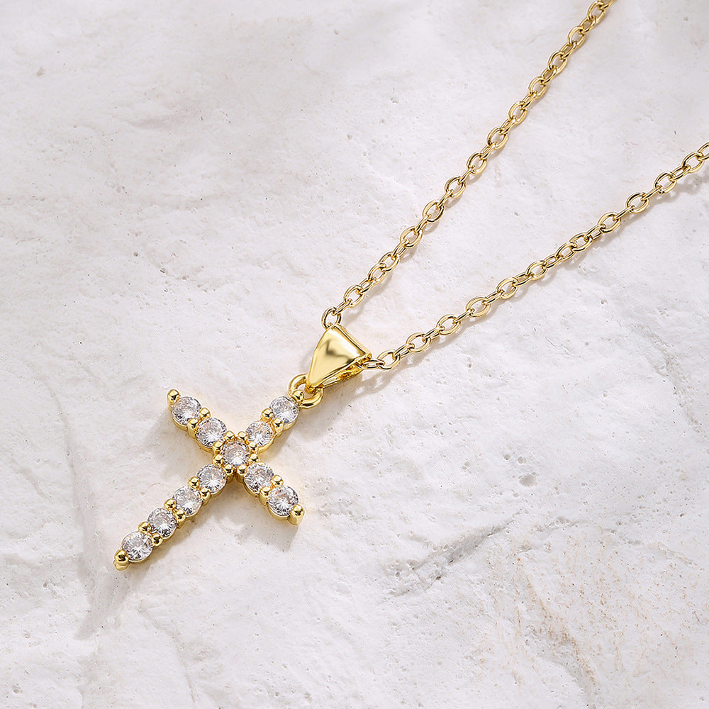 Full Stones Cross Shape Chain Necklace