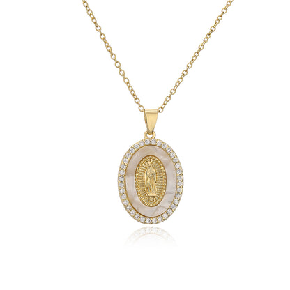 Virgin Mary Oval Disc Chain Necklace