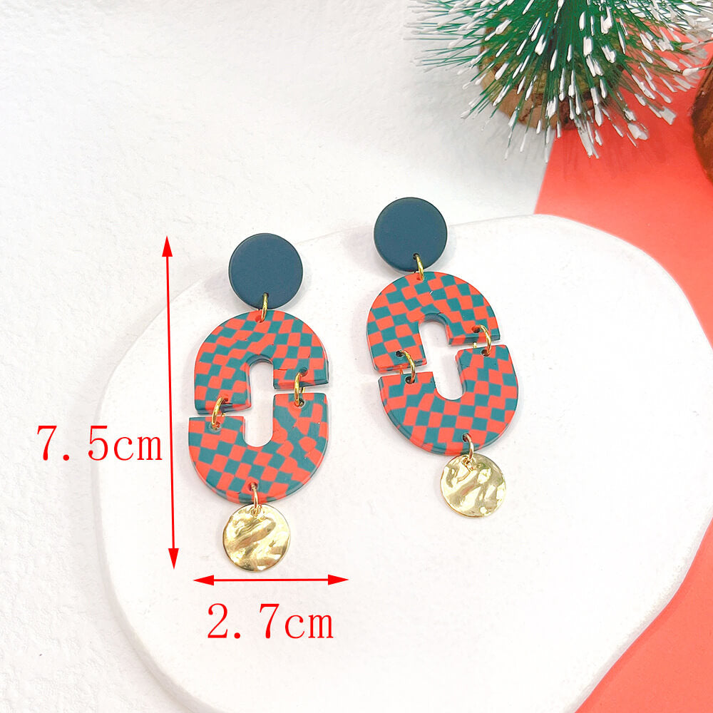 Christmas Earrings Ornament Plaid Geometric Snowman Stud Earrings