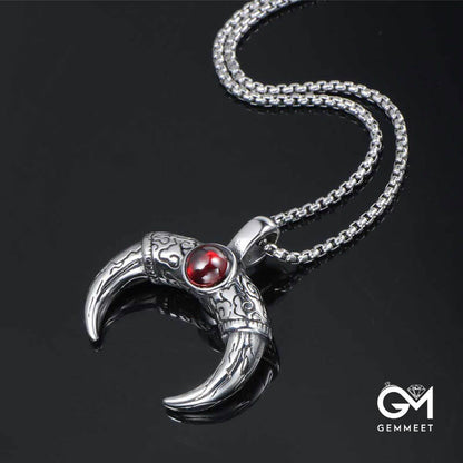 Titanium Steel Mayan Horn Red Zircon Pointy Necklace