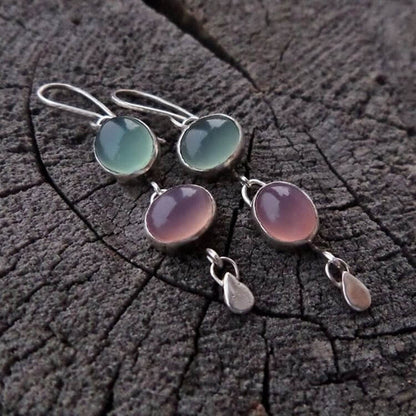 Pink And Green Cat's Eye Stone Witch Earrings