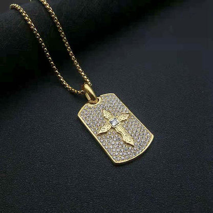 Hip Hop Cross Rectangular Gold Plated Zircon Pendant