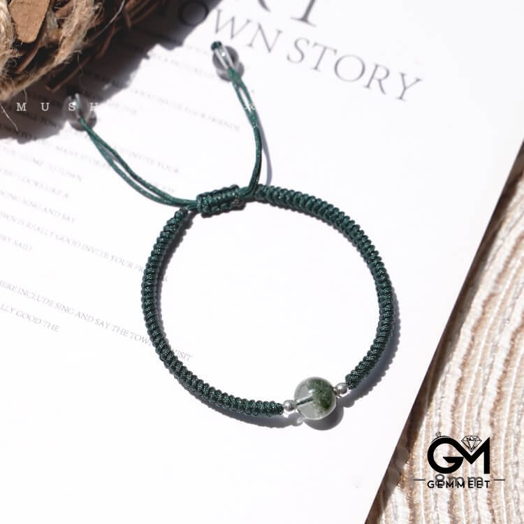 Green Phantom Quartz Beads Pendant Braided Bracelet