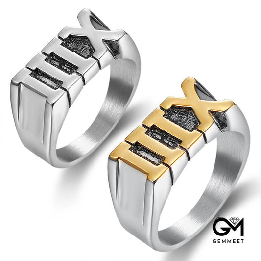 Stainless Steel Simple Roman Numeral XIII Ring