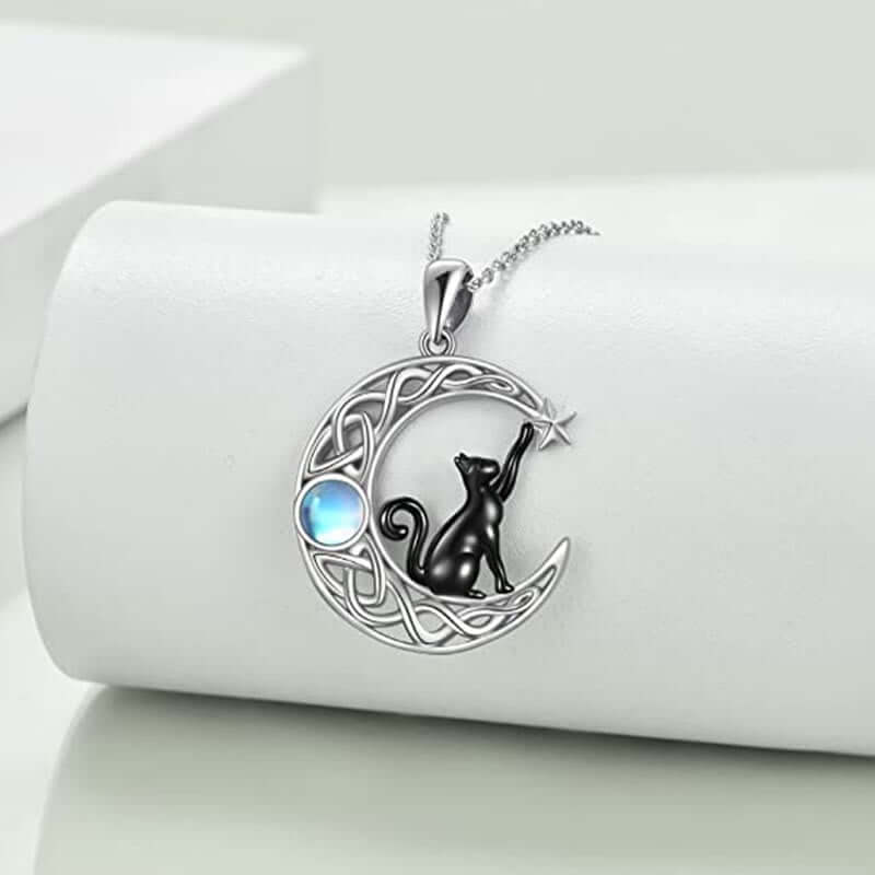 Cute Moon Cat Silver Necklace