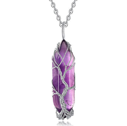 Crystal With Tree Of Life Gemstone Necklace