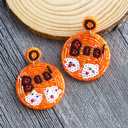 Halloween Letter Boo Ghost Funny Round Handmade Bead Earrings