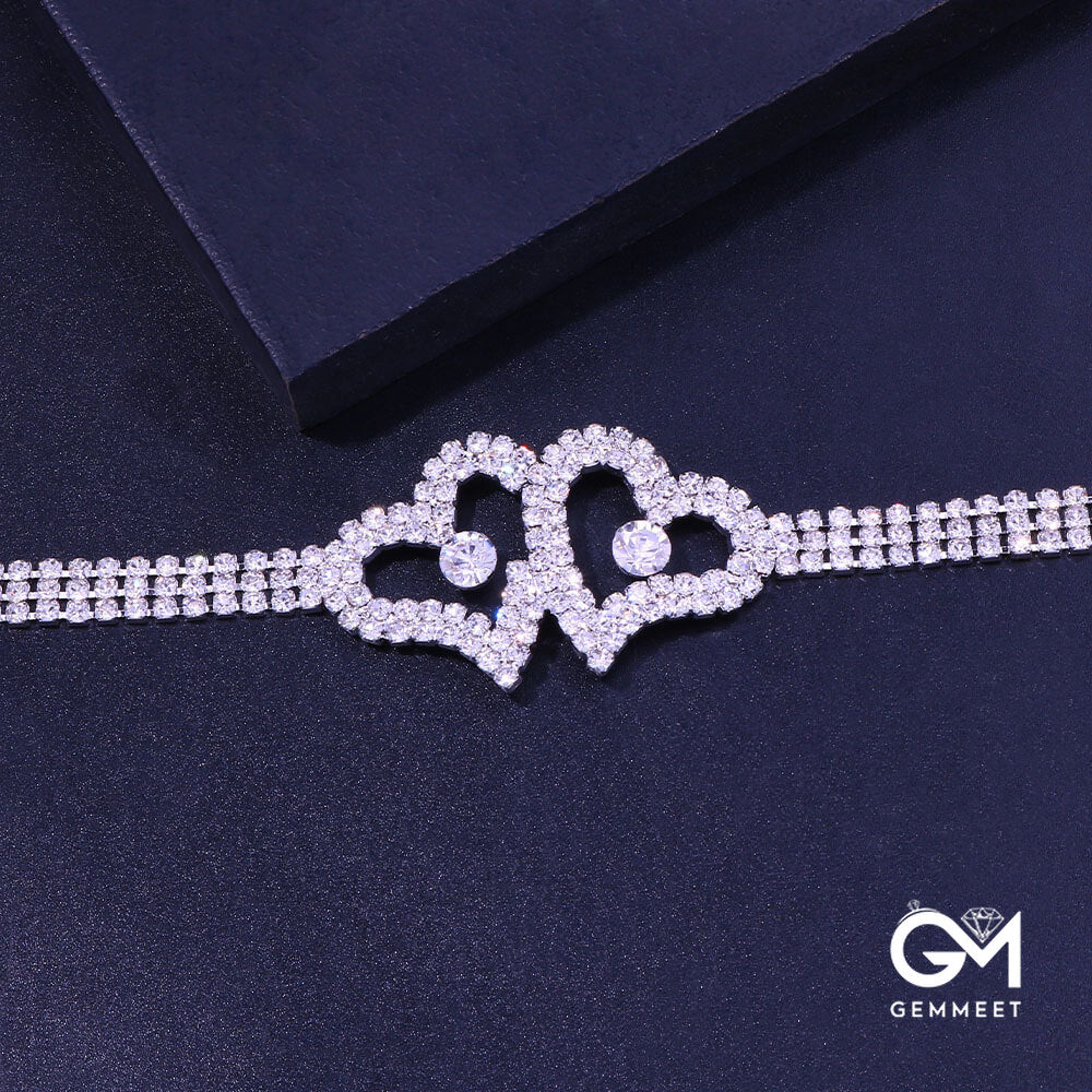 Lucky Embrace Double Heart Zircon Anklet