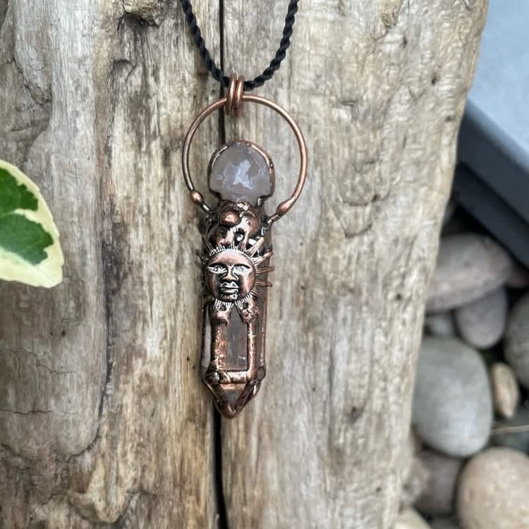 Coppery Clear Crystal Sun Face Necklace