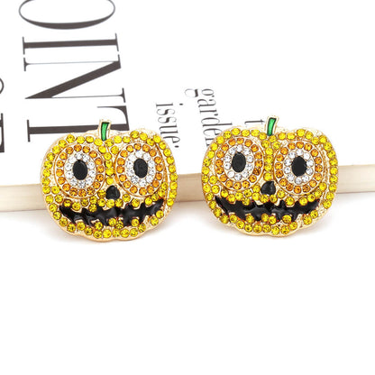 Halloween Exaggerated Personality Earrings Alloy Drop Oil Full Inlaid Zircon Pumpkin Earrings Retro Earrings