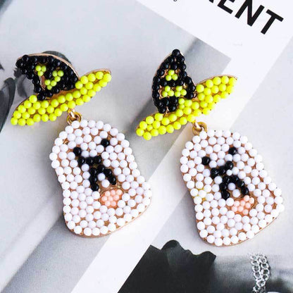 Halloween Little Ghost Witch Hat Stitching Bead Earrings