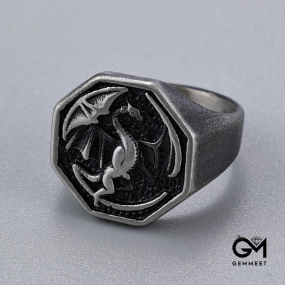 King's Mounted Dragon Titanium Steel Ring